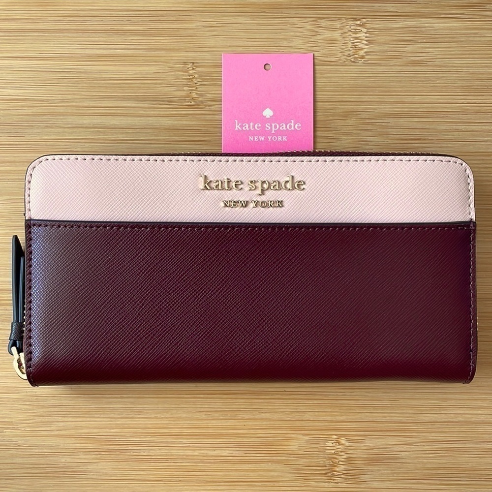 Brand New Kate Spade Genuine Leather Cameron Color Block Zip Around Wallet